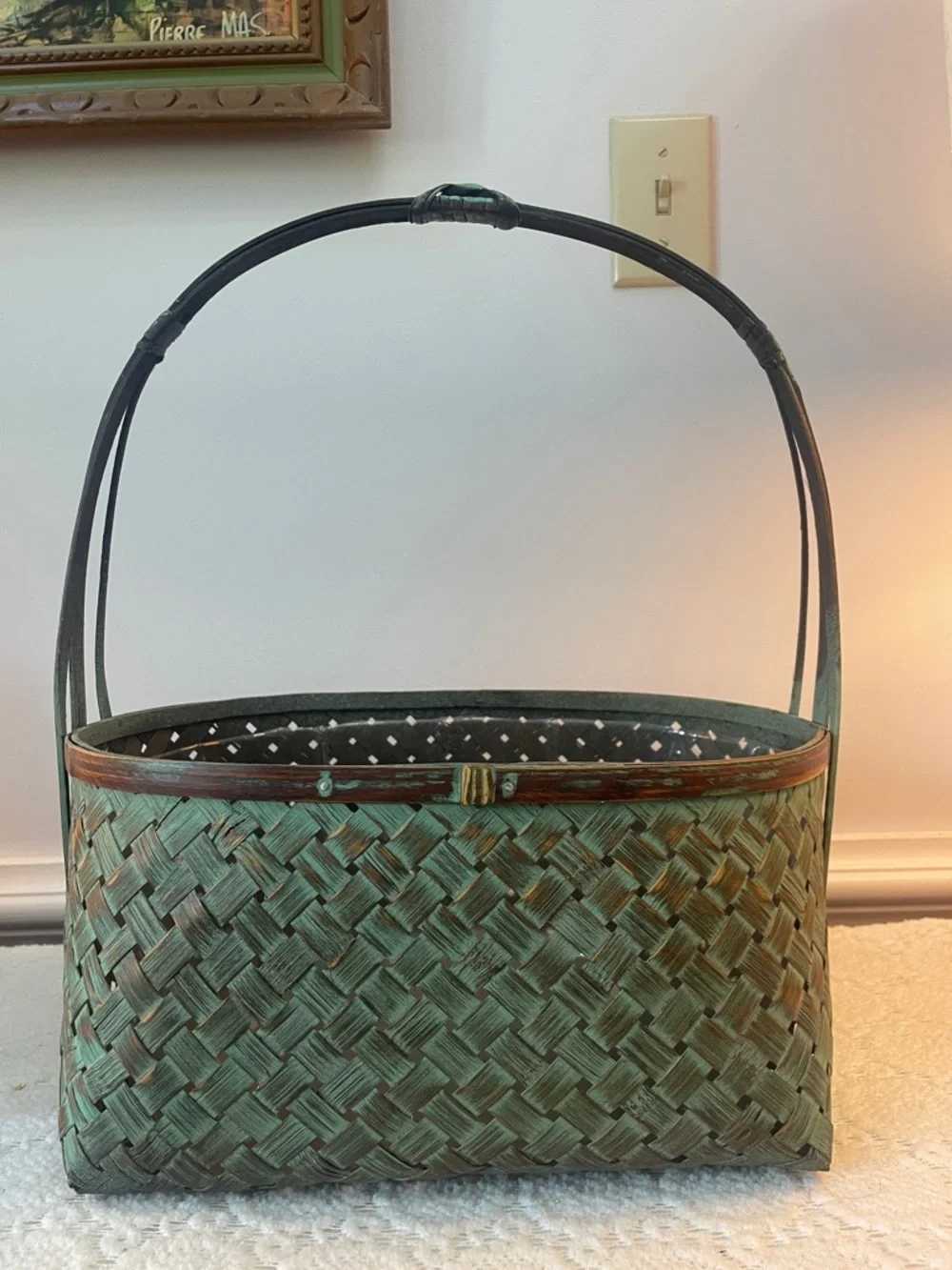 Woven Green Rustic Handled Basket